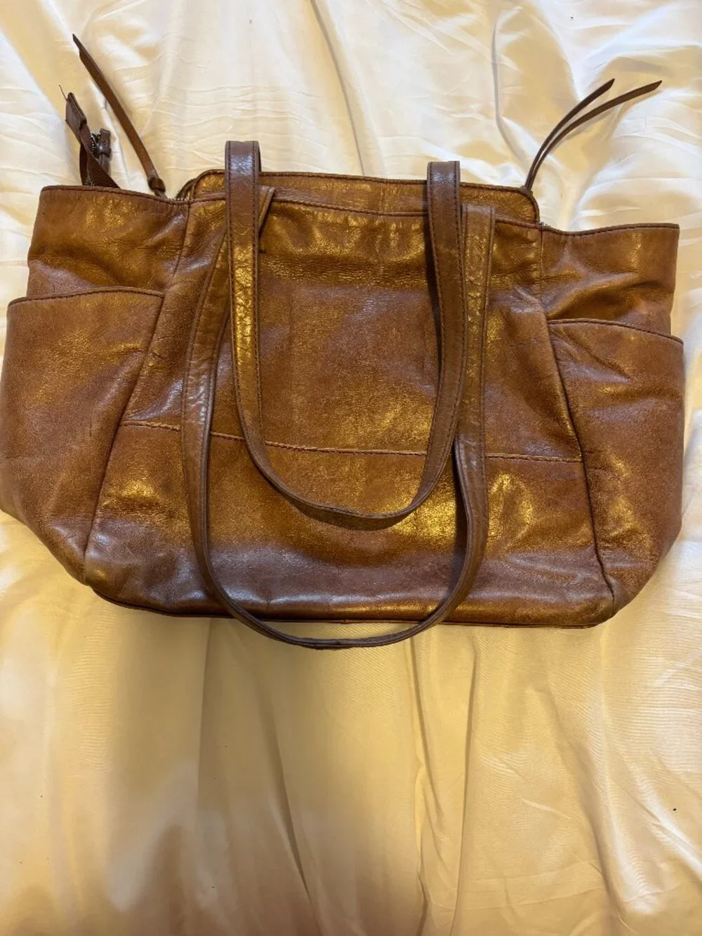 HOBO THE ORIGINAL Brown Leather Tassel Bag Inside Zip Pocket - 10x15